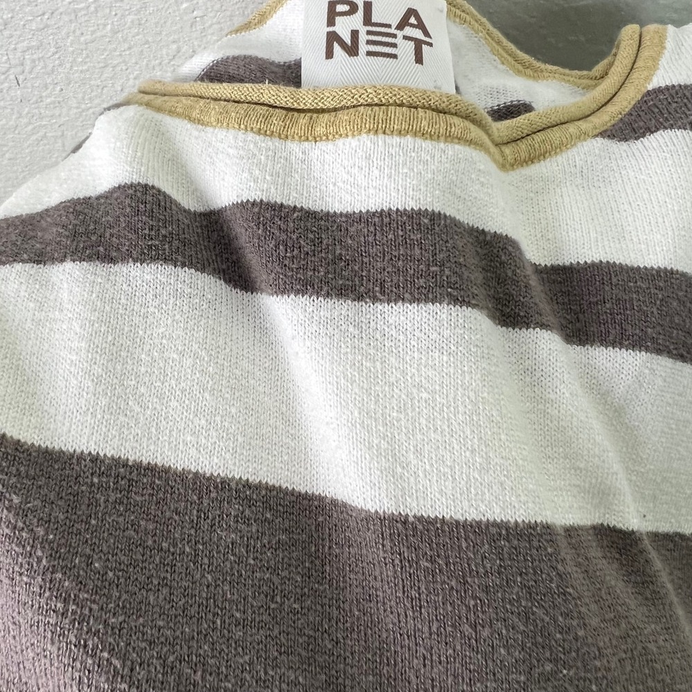 Planet by Lauren G Striped Pima Cotton Modal Knit Sweater Brown White One Size - Picture 10 of 10